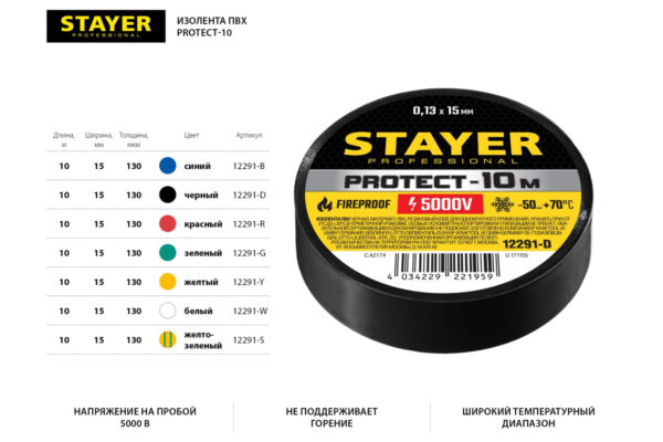 Изолента ПВХ 19мм 20м, черная  STAYER